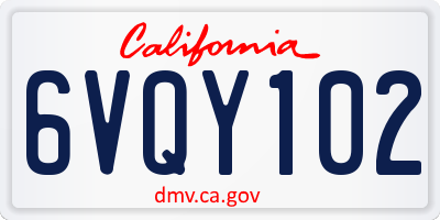 CA license plate 6VQY102