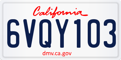 CA license plate 6VQY103