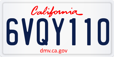 CA license plate 6VQY110