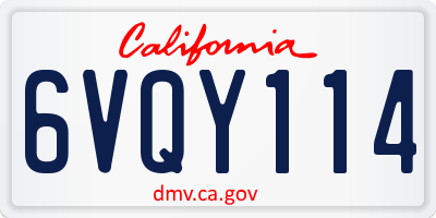 CA license plate 6VQY114