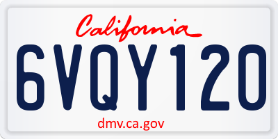CA license plate 6VQY120