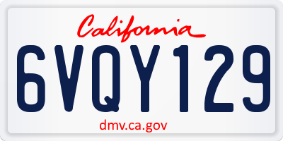 CA license plate 6VQY129