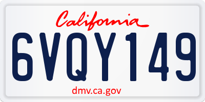 CA license plate 6VQY149