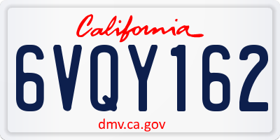 CA license plate 6VQY162