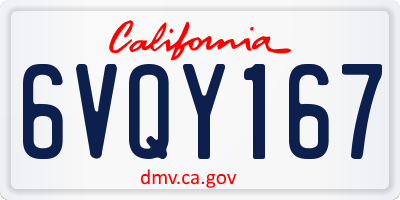 CA license plate 6VQY167