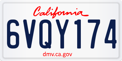 CA license plate 6VQY174