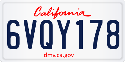 CA license plate 6VQY178