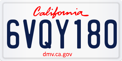 CA license plate 6VQY180