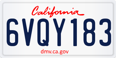 CA license plate 6VQY183