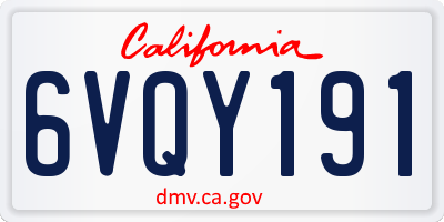 CA license plate 6VQY191