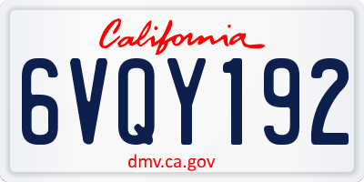 CA license plate 6VQY192