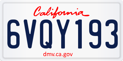 CA license plate 6VQY193