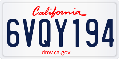 CA license plate 6VQY194