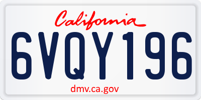 CA license plate 6VQY196
