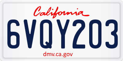CA license plate 6VQY203