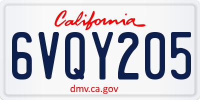 CA license plate 6VQY205