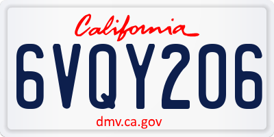 CA license plate 6VQY206