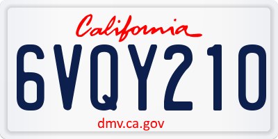 CA license plate 6VQY210