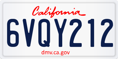 CA license plate 6VQY212