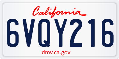 CA license plate 6VQY216