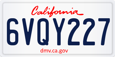 CA license plate 6VQY227