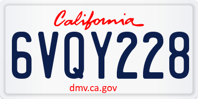 CA license plate 6VQY228