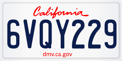CA license plate 6VQY229