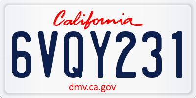 CA license plate 6VQY231