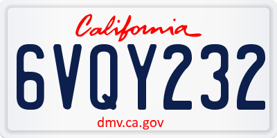 CA license plate 6VQY232