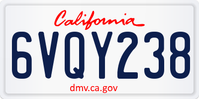 CA license plate 6VQY238