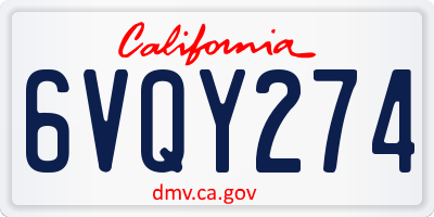 CA license plate 6VQY274