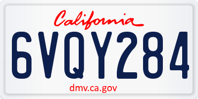 CA license plate 6VQY284