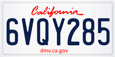 CA license plate 6VQY285