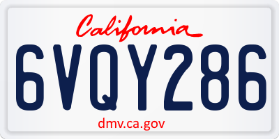 CA license plate 6VQY286