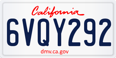 CA license plate 6VQY292