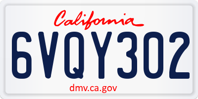 CA license plate 6VQY302