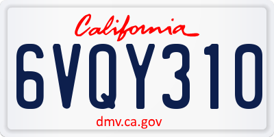 CA license plate 6VQY310