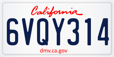 CA license plate 6VQY314