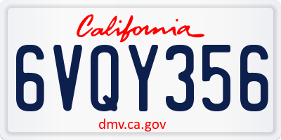 CA license plate 6VQY356