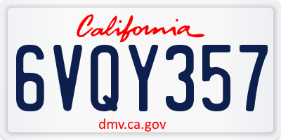 CA license plate 6VQY357