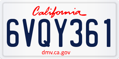 CA license plate 6VQY361