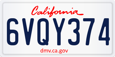 CA license plate 6VQY374