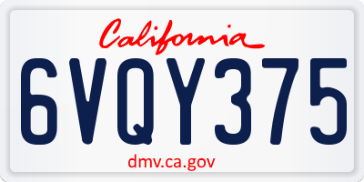 CA license plate 6VQY375