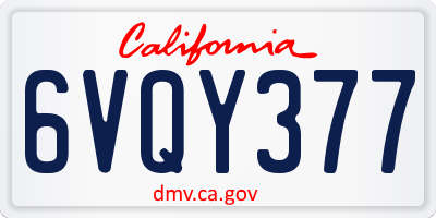 CA license plate 6VQY377