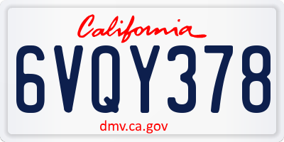 CA license plate 6VQY378