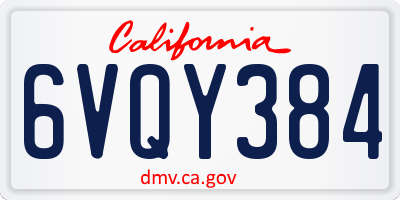 CA license plate 6VQY384