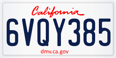 CA license plate 6VQY385