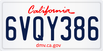 CA license plate 6VQY386