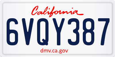 CA license plate 6VQY387