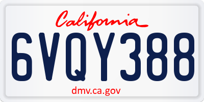 CA license plate 6VQY388